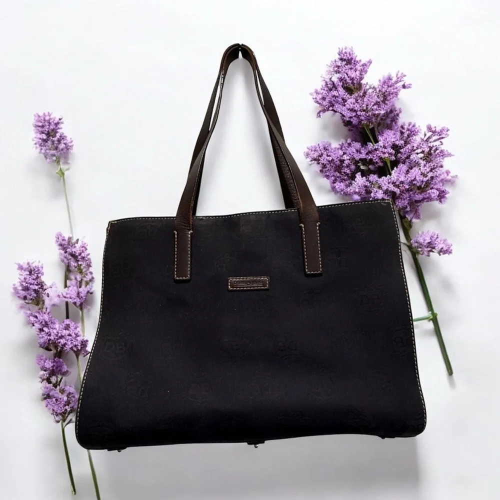Dooney & Bourke Black Tote with Brown leather Straps